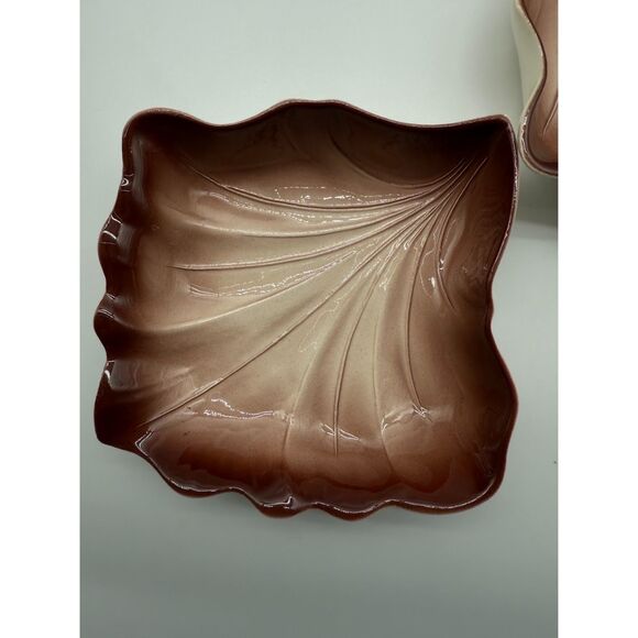 Vintage Valley Vista California Pottery 4 Brown/Cream Leaf Square Bowls #600 - Picture 2 of 5